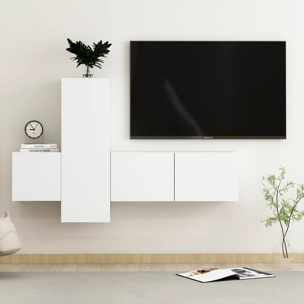 vidaXL 3 pcs conjunto de móveis de TV derivados de madeira branco
