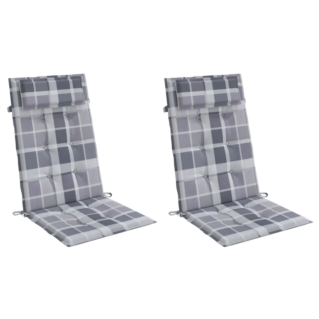 vidaXL Almofadões cadeira encosto alto 2pcs tecido oxford xadrez cinza