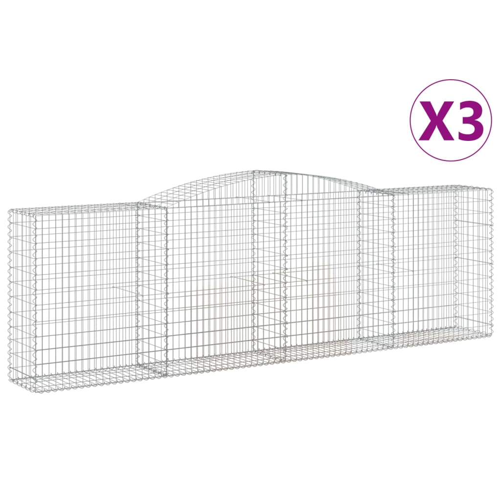 vidaXL Cestos gabião arqueados 3pcs 400x50x120/140cm ferro galvanizado