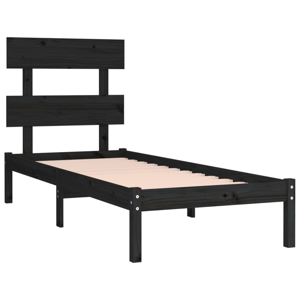 vidaXL Estrutura de cama solteiro 90x190 cm madeira maciça preto