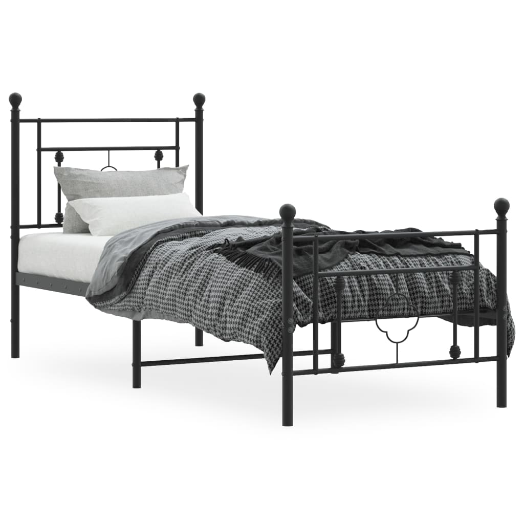 vidaXL Estrutura de cama com cabeceira e pés 75x190 cm metal preto