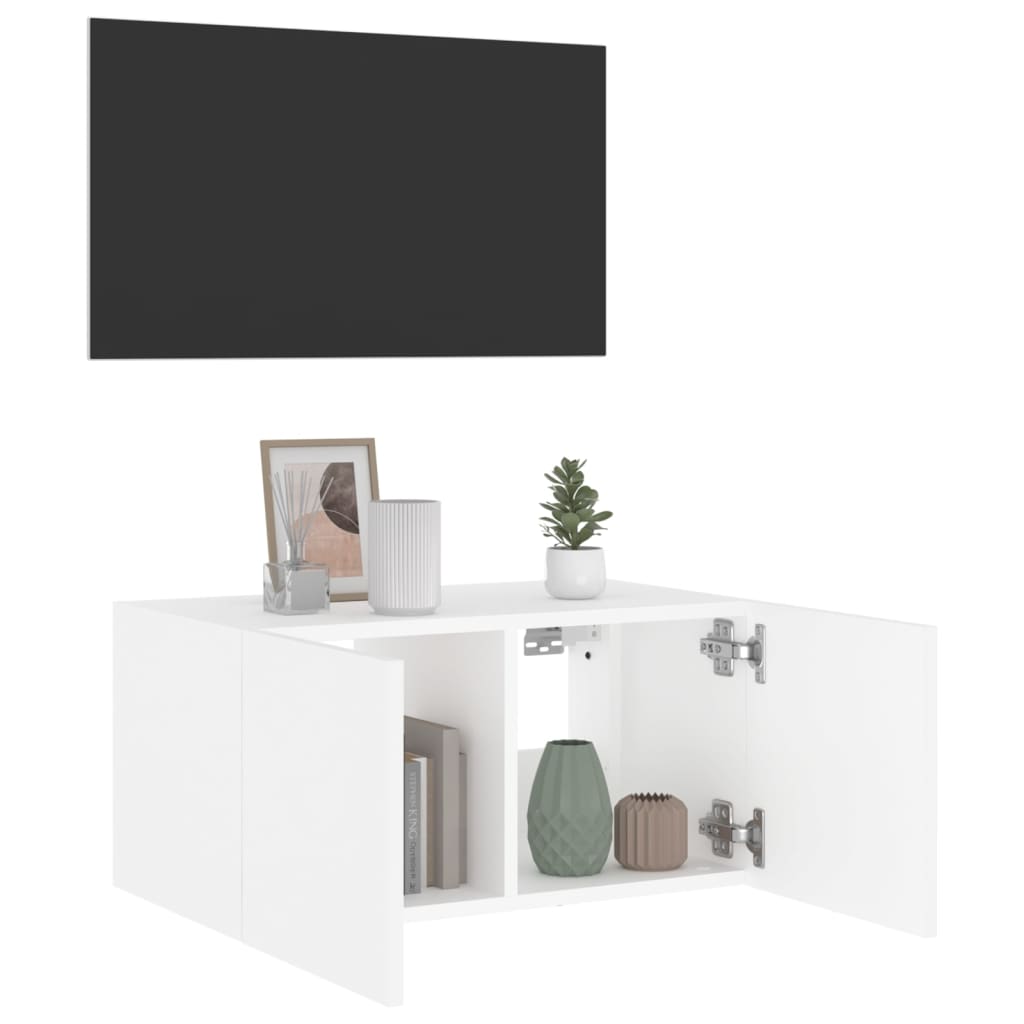 vidaXL Móvel de parede para TV com luzes LED 60x35x31 cm branco