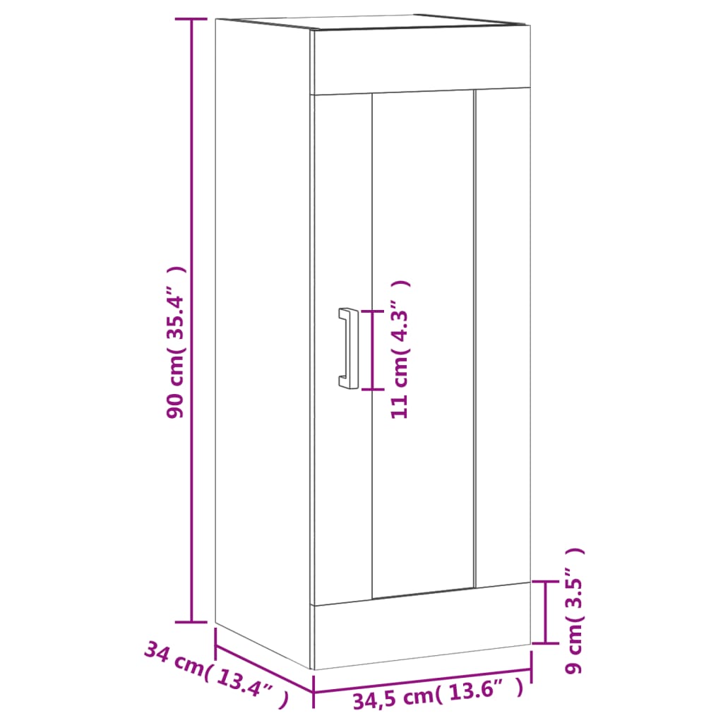 vidaXL Armário de parede 34,5x34x90 cm derivados madeira cinza cimento