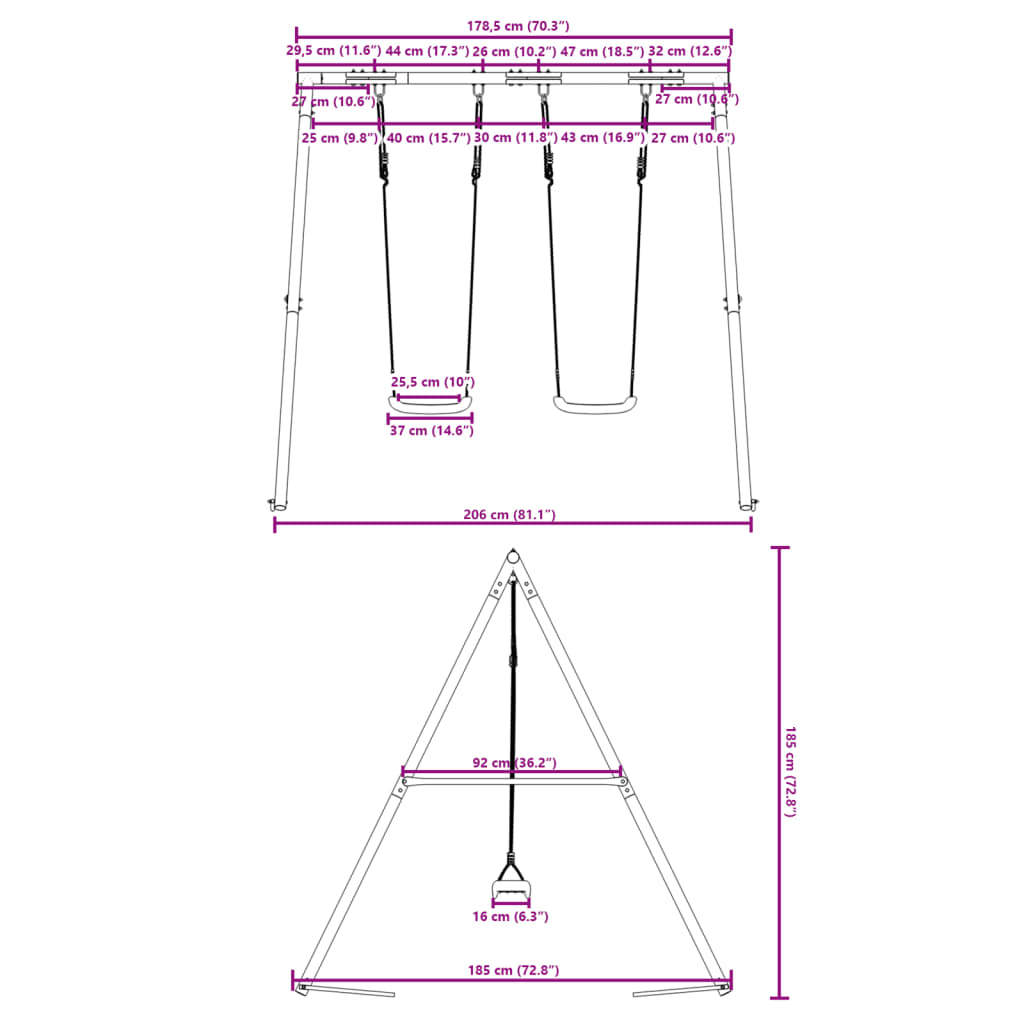 vidaXL Conjunto de baloiço para exterior com 2 baloiços