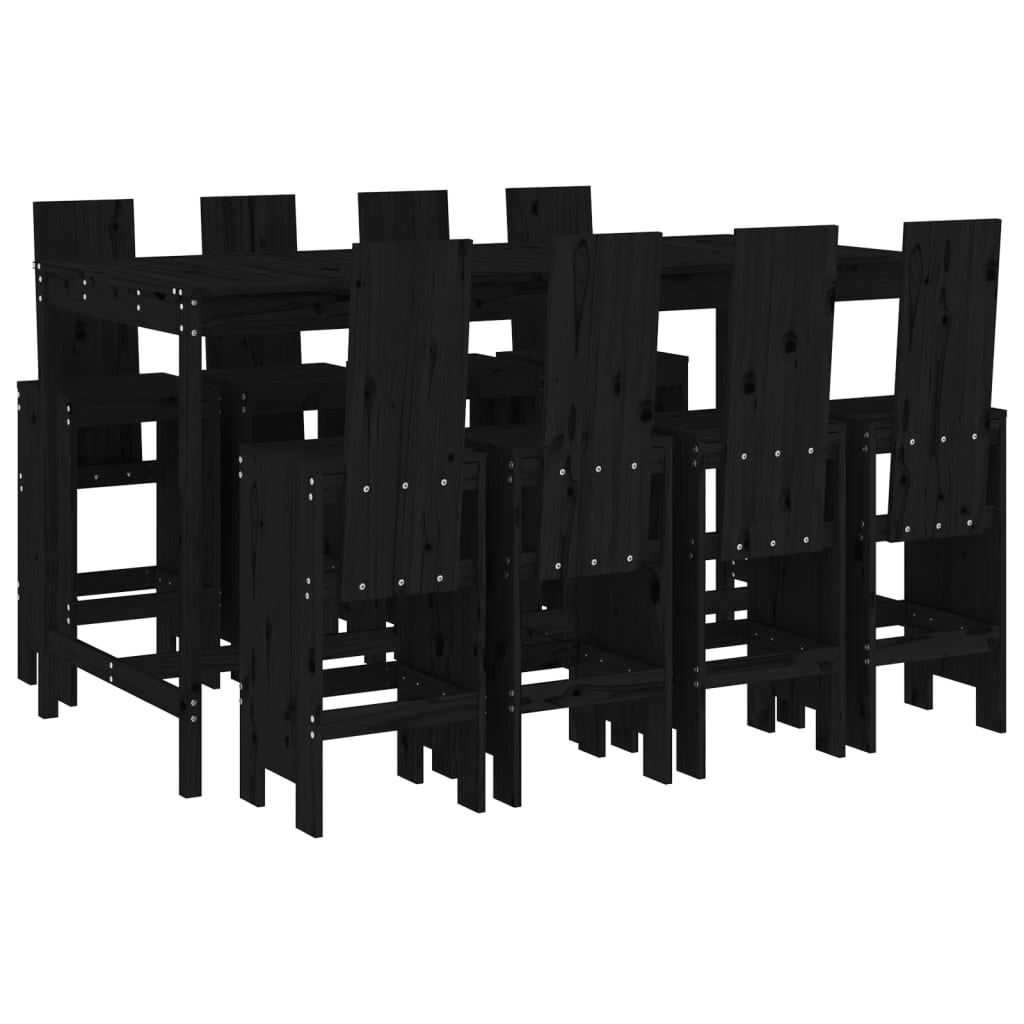 vidaXL 9 pcs conjunto de bar para jardim pinho maciço preto