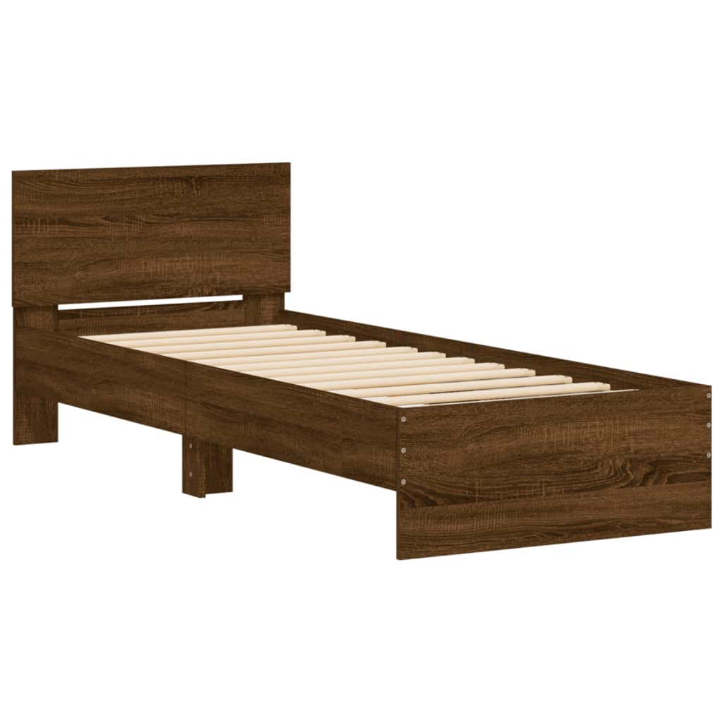 vidaXL Estrutura cama cabeceira/luzes LED 75x190 cm carvalho castanho