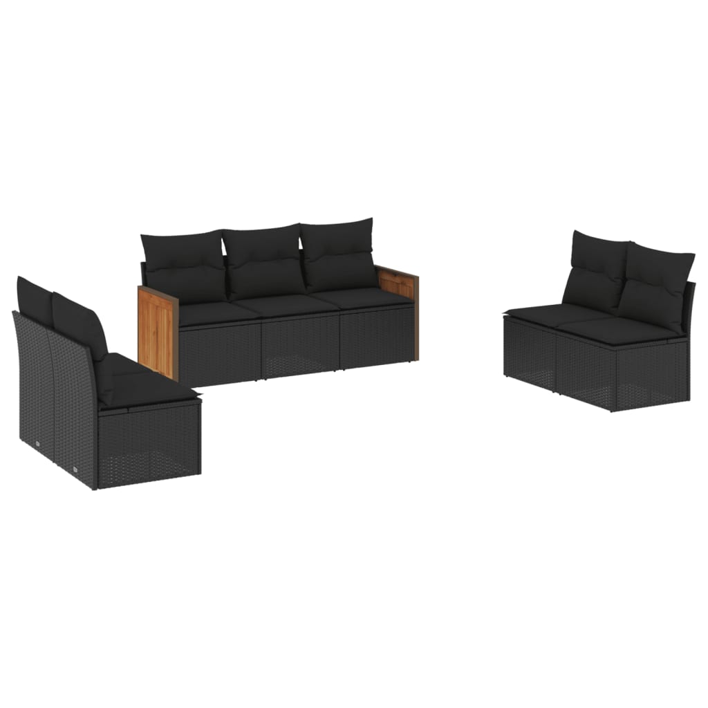 vidaXL 7 pcs conjunto de sofás p/ jardim c/ almofadões vime PE preto