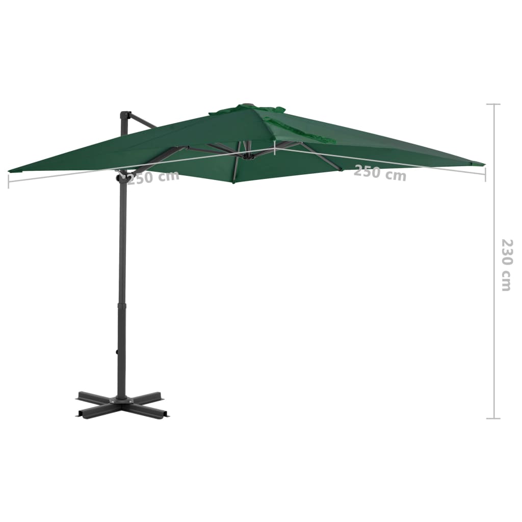 vidaXL Guarda-sol cantilever com poste alumínio 250x250 cm verde