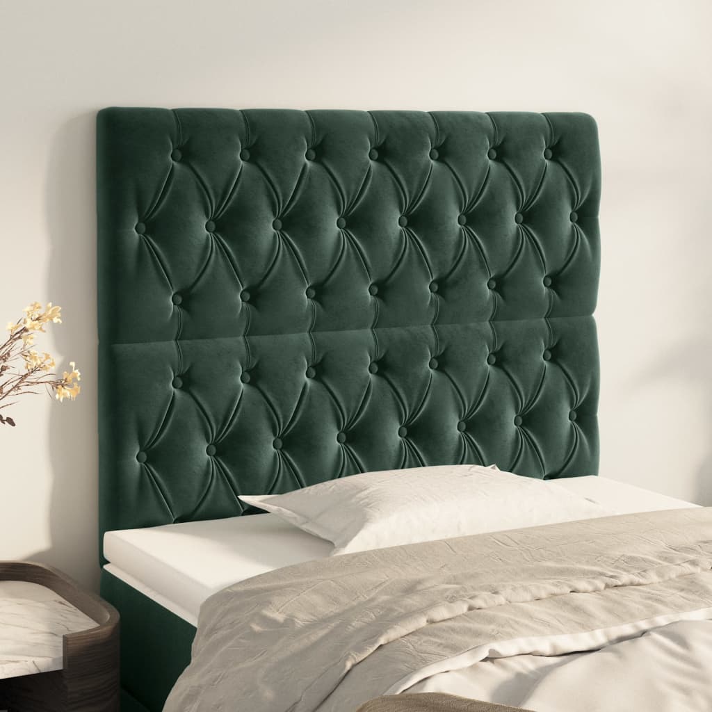 vidaXL Cabeceira de cama 2 pcs veludo 90x7x78/88 cm verde-escuro