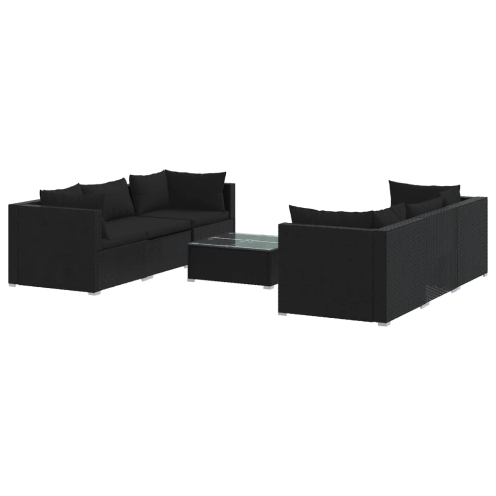 vidaXL 7 pcs conjunto lounge de jardim c/ almofadões vime PE preto