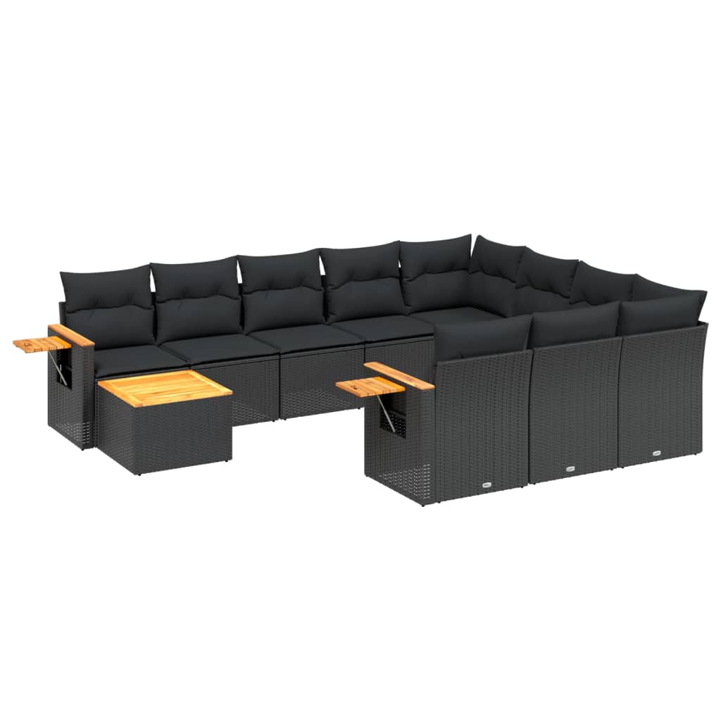 vidaXL 11 pcs conjunto sofás de jardim c/ almofadões vime PE preto