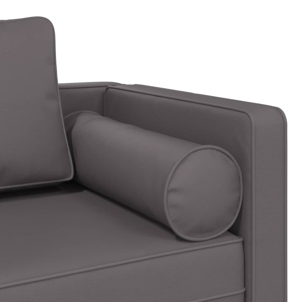 vidaXL Chaise longue com almofadões couro artificial cinzento