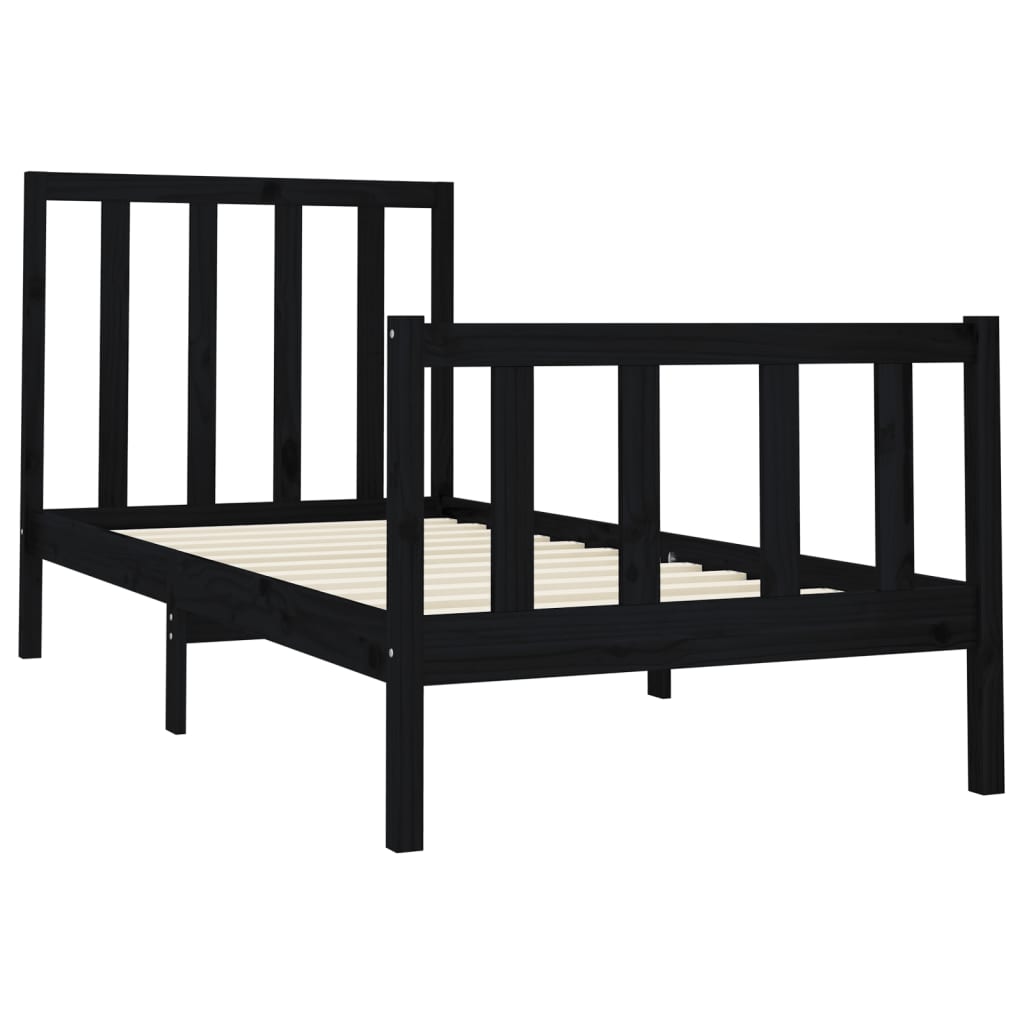 vidaXL Estrutura de cama 100x200 cm pinho maciço preto