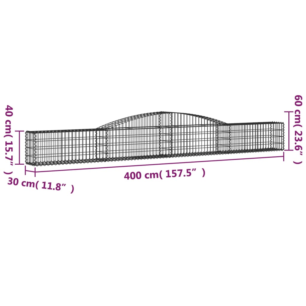 vidaXL Cestos gabião arqueados 2 pcs 400x30x40/60 cm ferro galvanizado