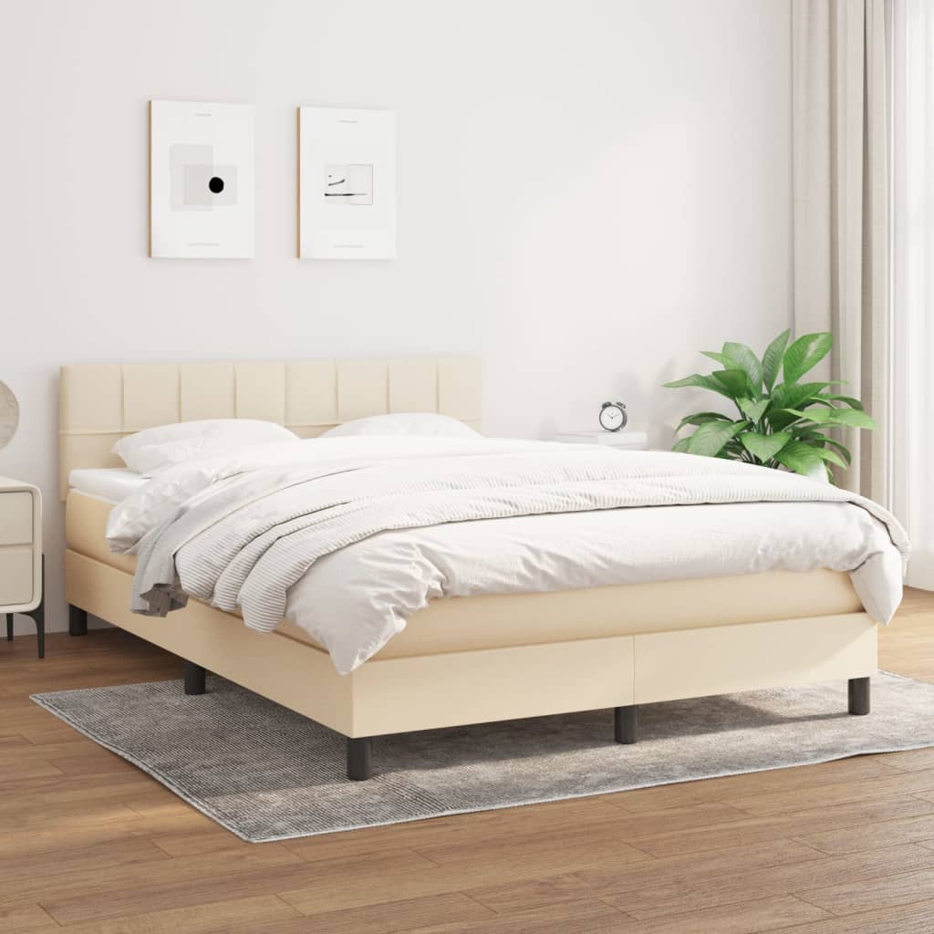 vidaXL Cama com molas/colchão 140x200 cm tecido cor creme