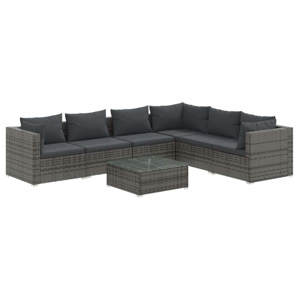 vidaXL 7 pcs conjunto lounge de jardim c/ almofadões vime PE cinzento