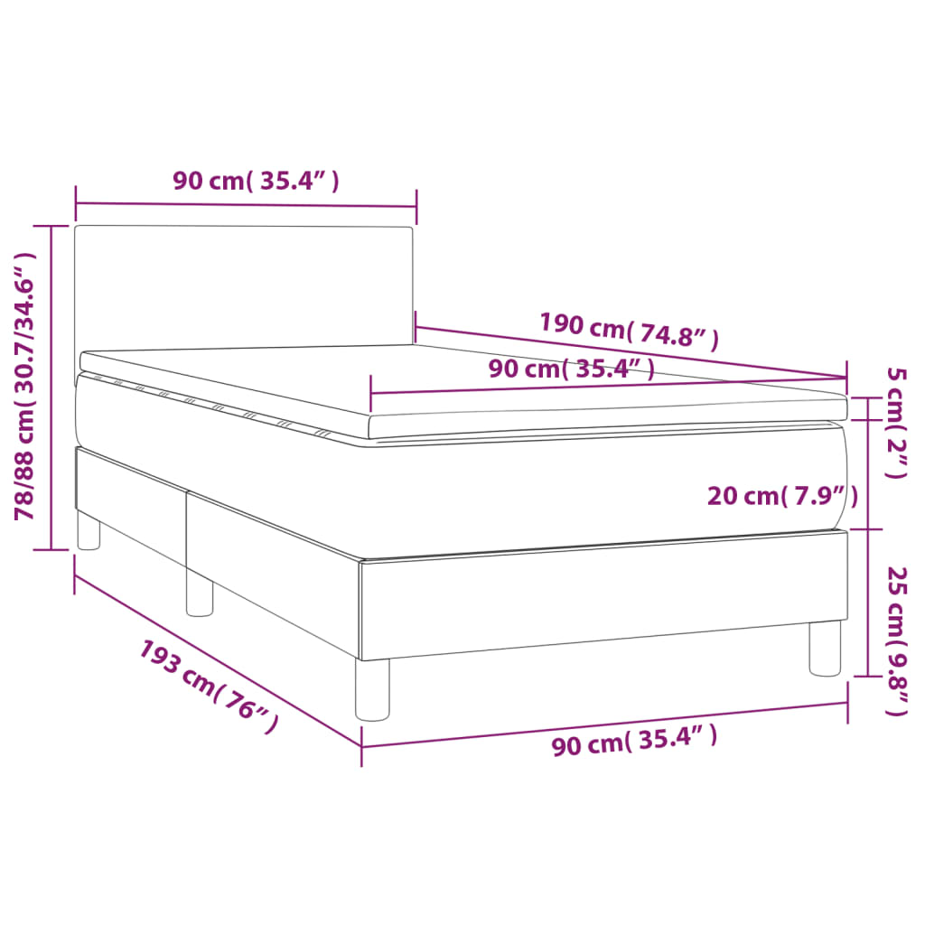 vidaXL Cama com molas/colchão 90x190 cm tecido castanho-escuro