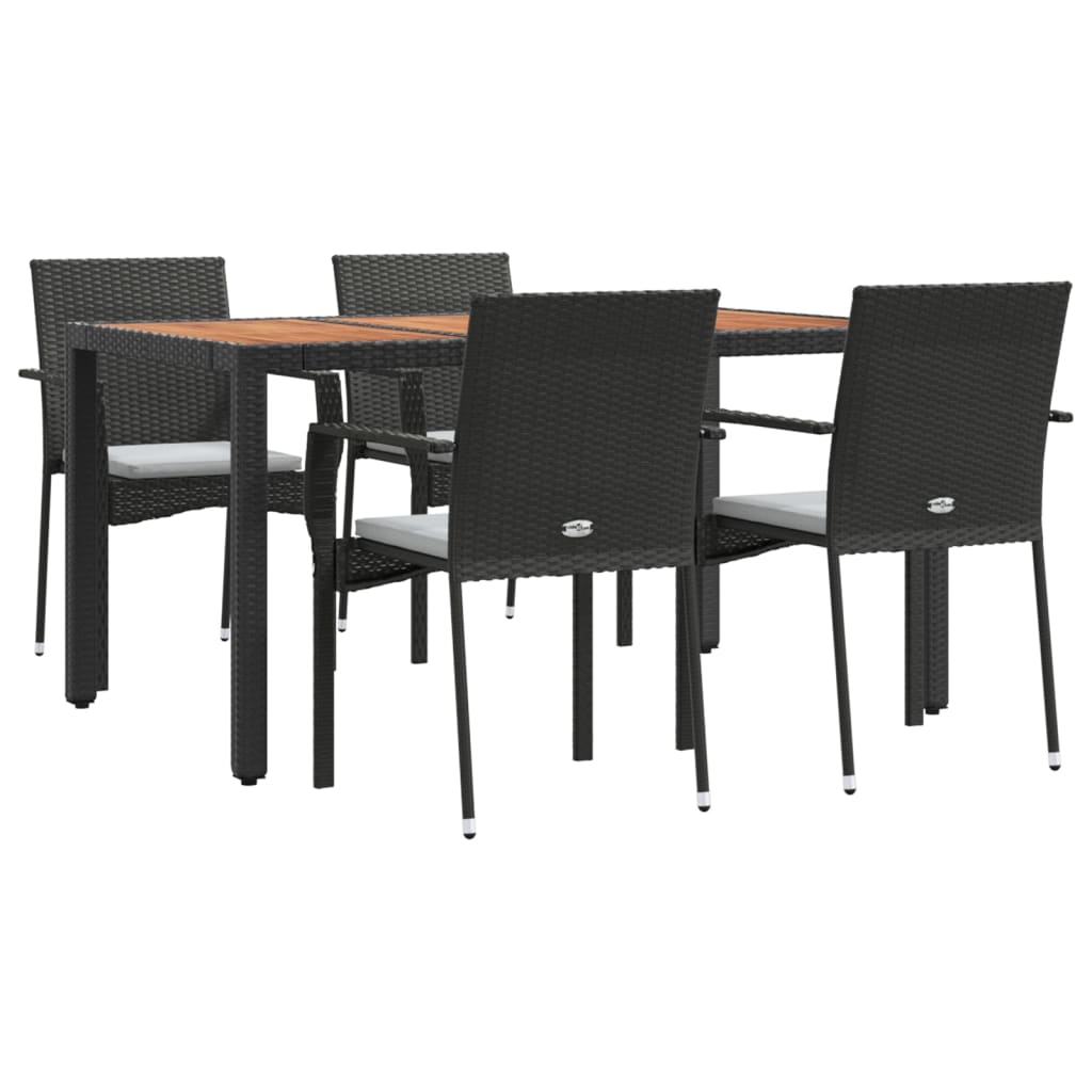 vidaXL 5 pcs conjunto de jantar p/ jardim c/ almofadões vime PE preto