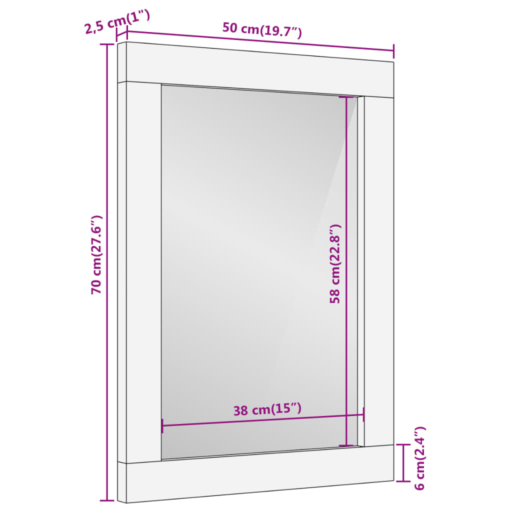 vidaXL Espelho de casa de banho 50x70x2,5 cm acácia maciça e vidro