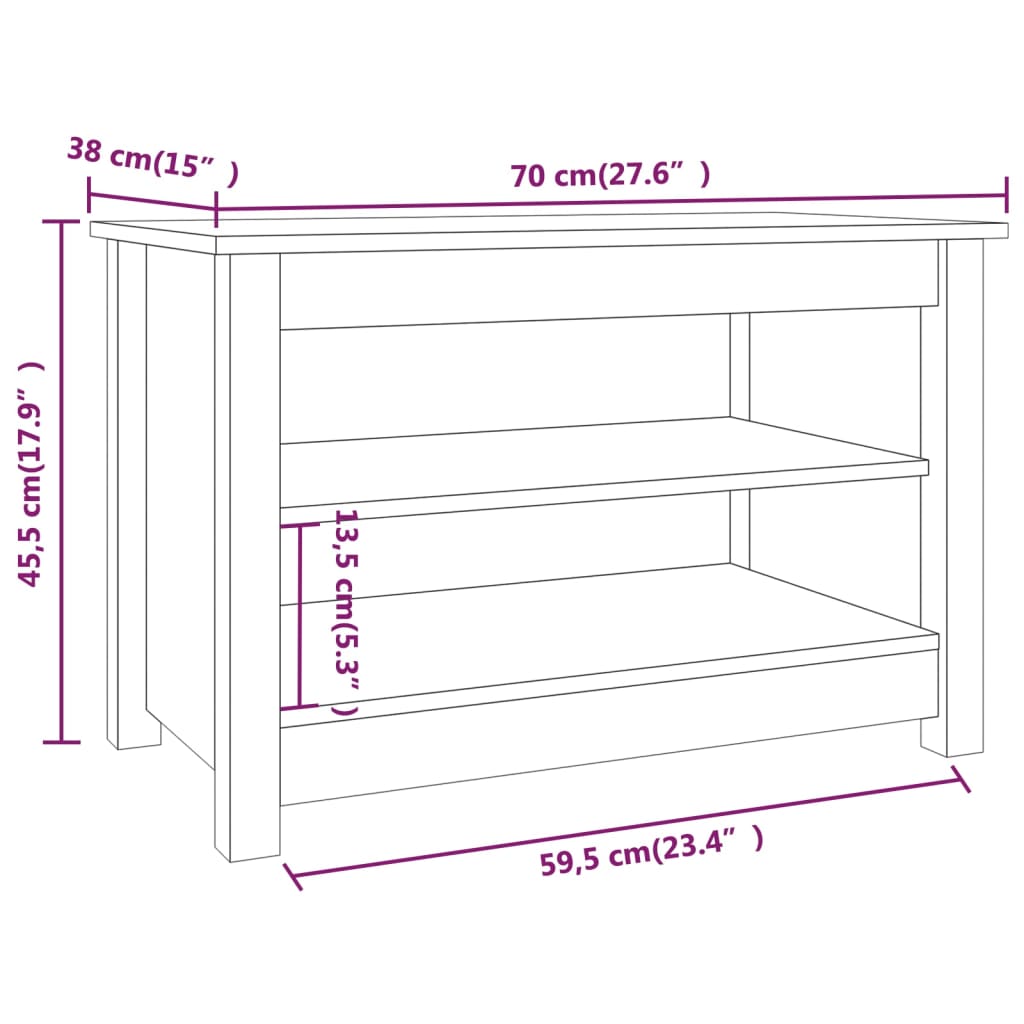 vidaXL Banco sapateira 70x38x45,5 cm pinho maciço cinza