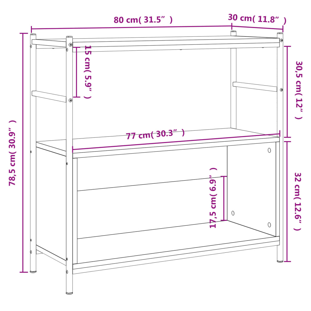 vidaXL Estante 80x30x78,5 cm derivados madeira/ferro carvalho sonoma