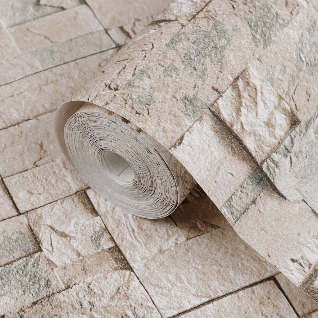 vidaXL Papel parede 3D c/ aspeto de pedra não-tecido cinzento e bege