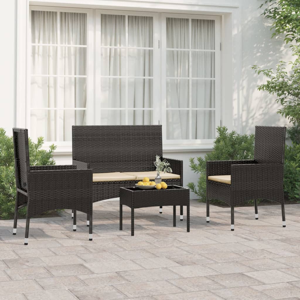 vidaXL 4 pcs conjunto lounge de jardim c/ almofadões vime PE preto