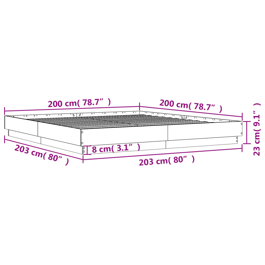 vidaXL Estrutura de cama 200x200 cm derivados madeira carvalho sonoma