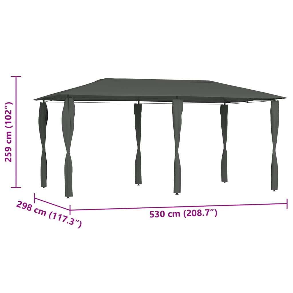 vidaXL Gazebo 2,98x5,3x2,59 m com capas para postes 160 g/m² antracite