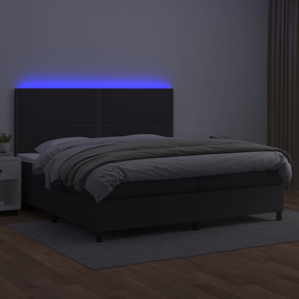 vidaXL Cama box spring c/ colchão/LED 200x200cm couro artificial preto