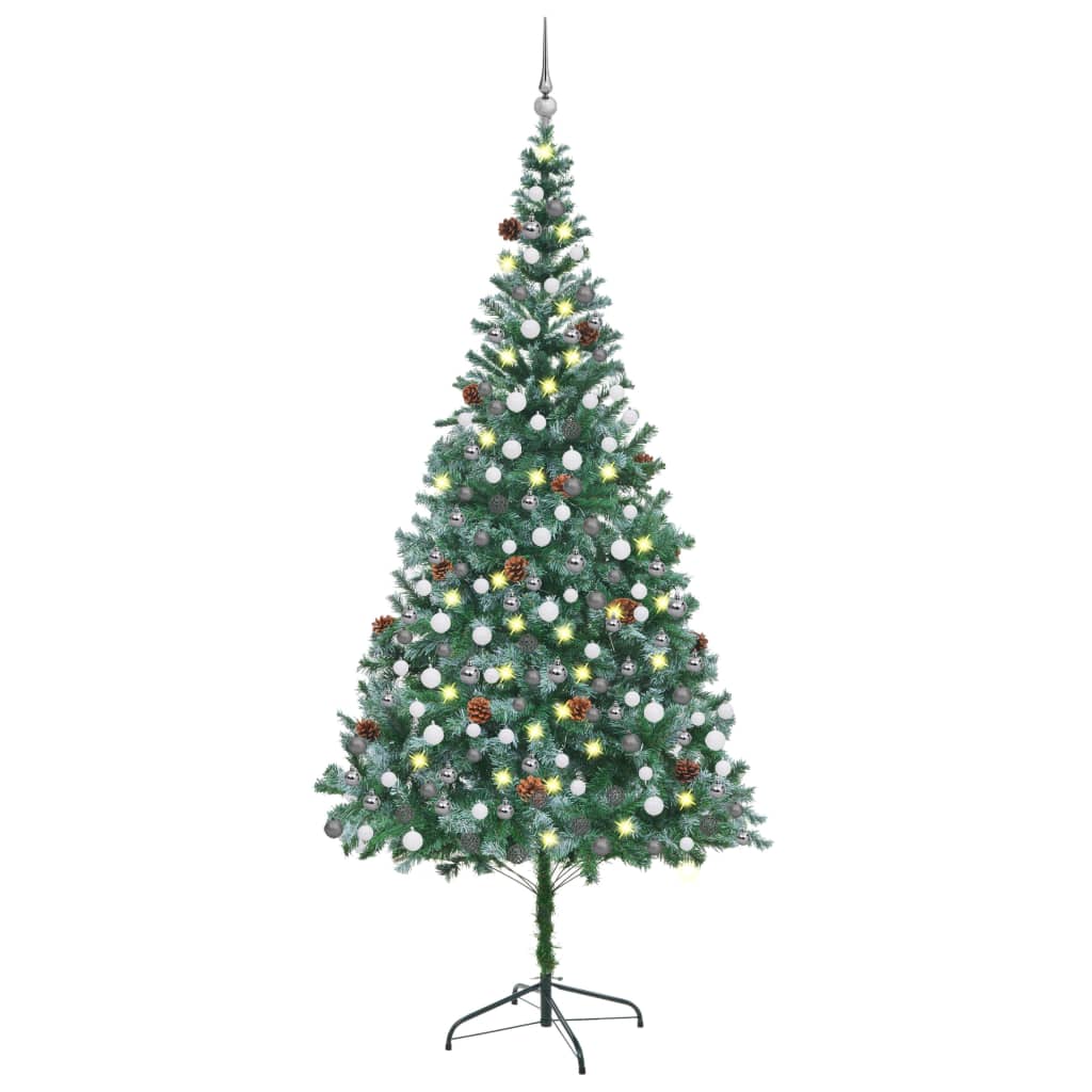 vidaXL Árvore Natal artificial pré-iluminada c/ bolas e pinhas 210 cm