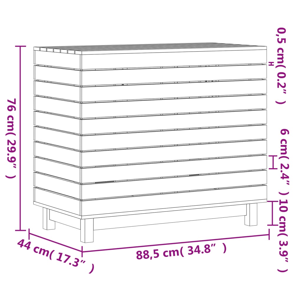 vidaXL Cesto de roupa suja 88,5x44x76 cm madeira de pinho maciça