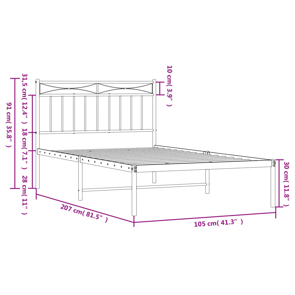 vidaXL Estrutura de cama com cabeceira 100x200 cm metal branco