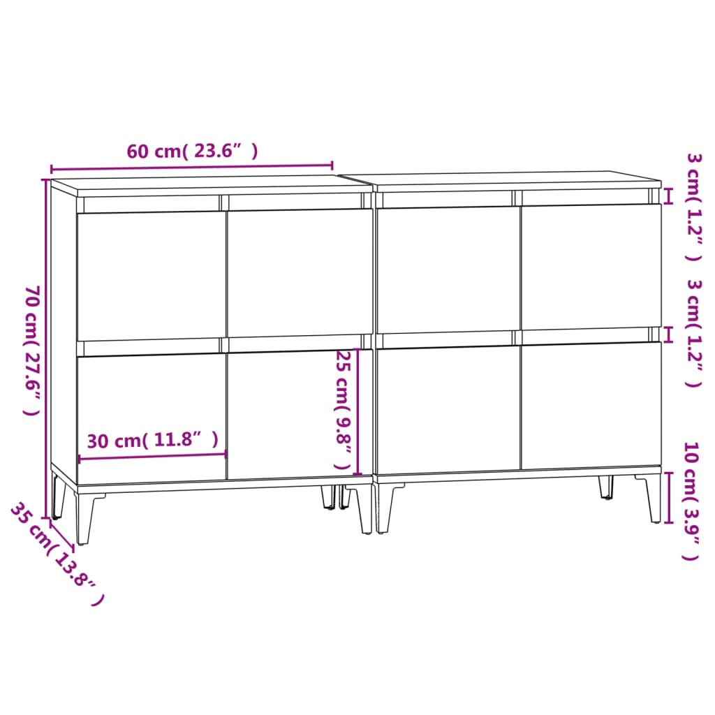 vidaXL Aparadores 2 pcs 60x35x70 cm derivados madeira cinza sonoma