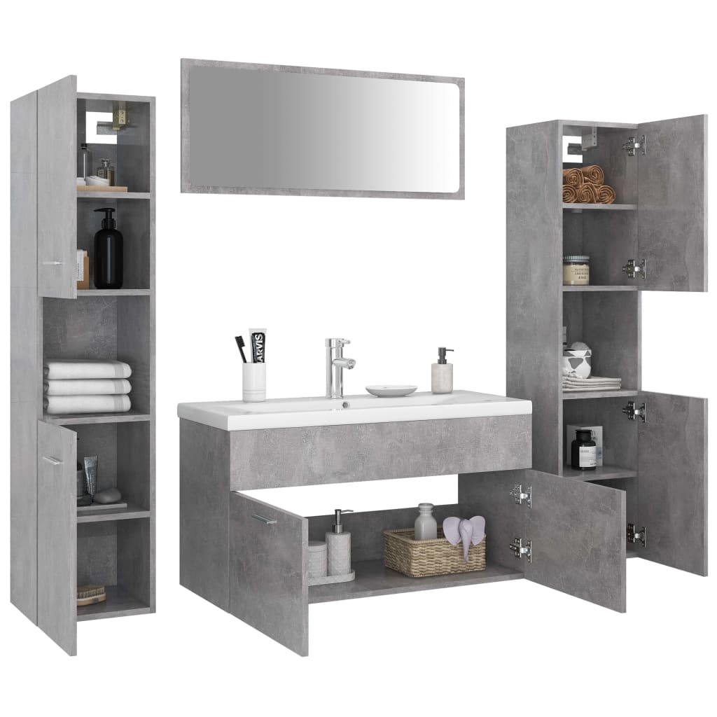 vidaXL Conj. móveis casa de banho derivados madeira cinzento cimento