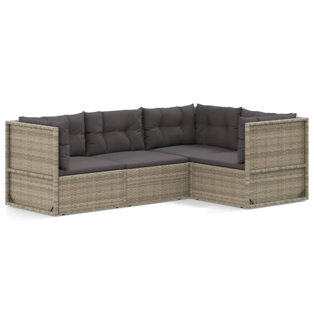 vidaXL 4 pcs conjunto lounge de jardim c/ almofadões vime PE cinzento