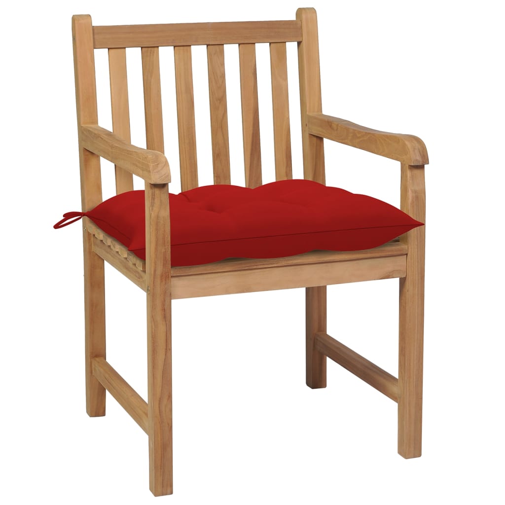 vidaXL Cadeiras de jardim c/ almofadões vermelhos 8 pcs teca maciça