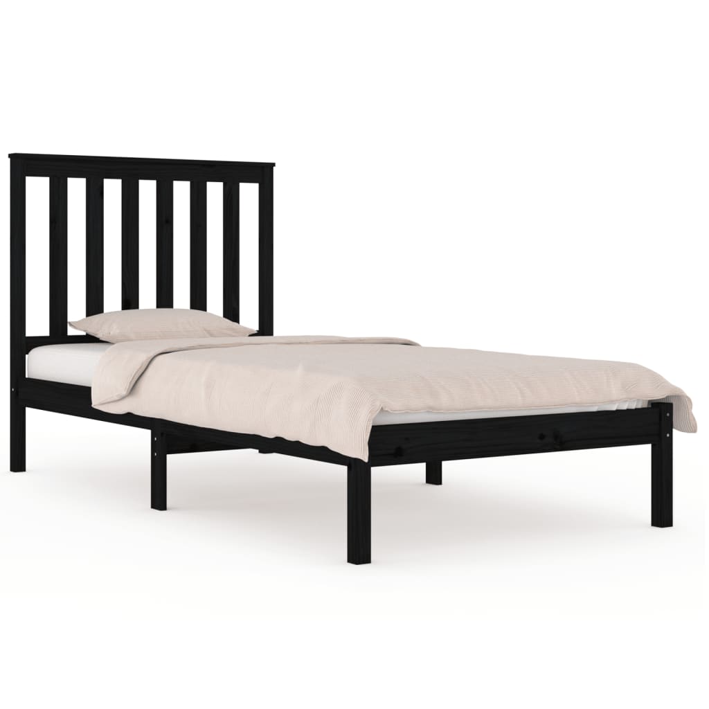 vidaXL Estrutura de cama pequena solteiro 75x190 cm pinho maciço preto