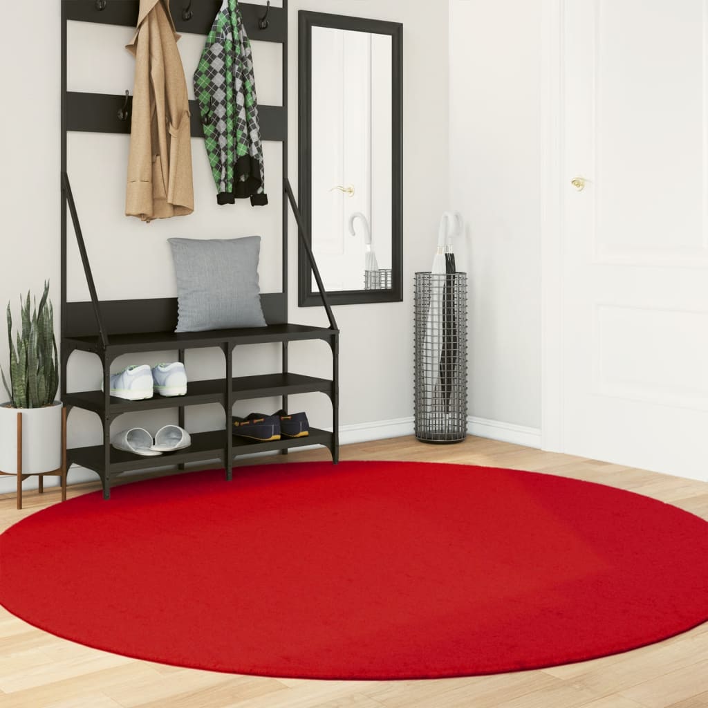 vidaXL Tapete de pelo curto OVIEDO Ø 200 cm vermelho