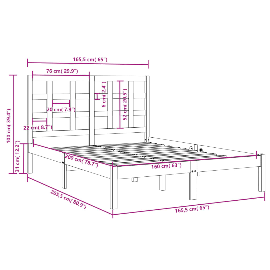 vidaXL Estrutura de cama 160x200 cm madeira maciça