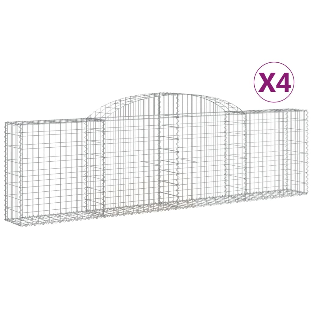 vidaXL Cestos gabião arqueados 4 pcs 300x30x80/100cm ferro galvanizado