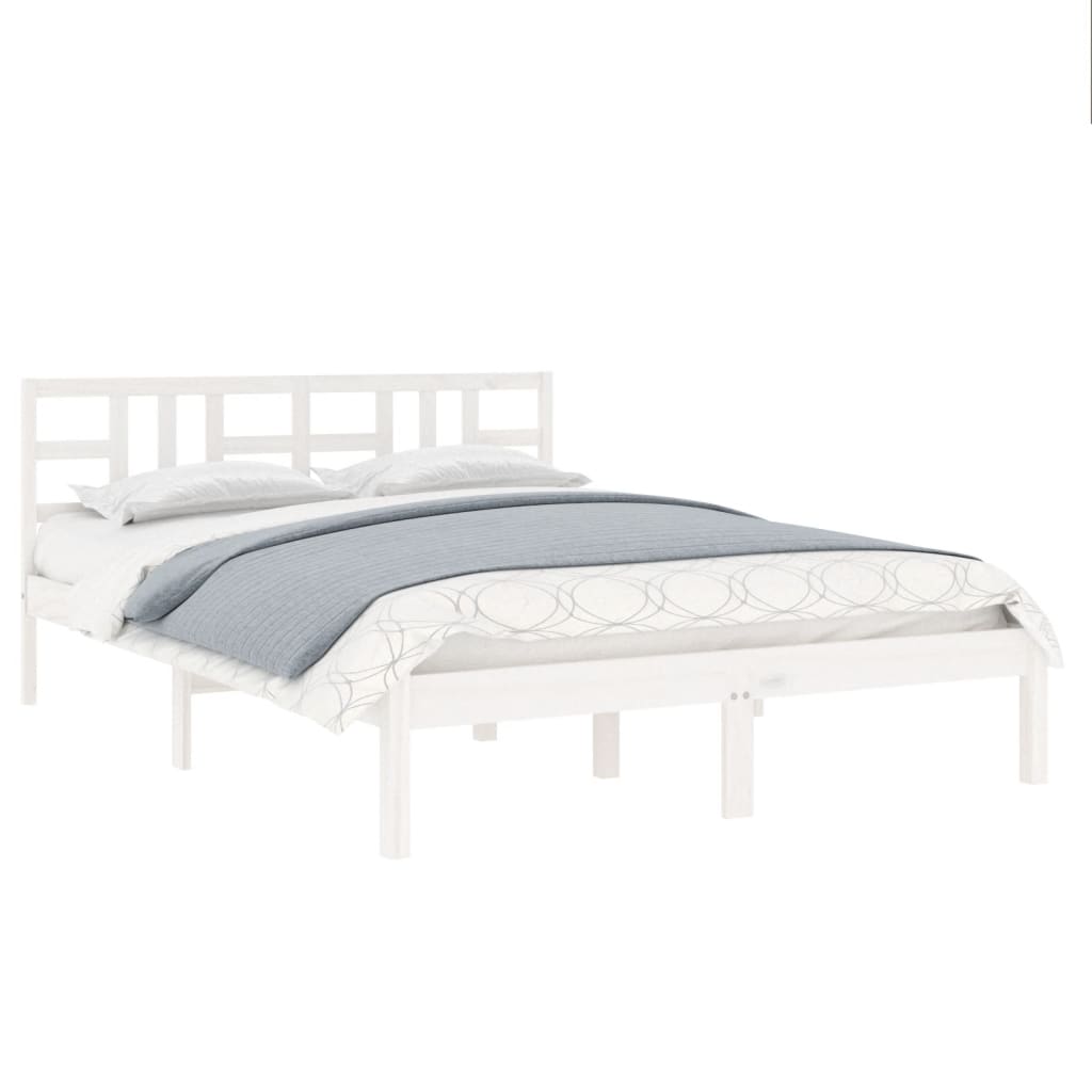 vidaXL Estrutura de cama casal 135x190 cm madeira maciça branco