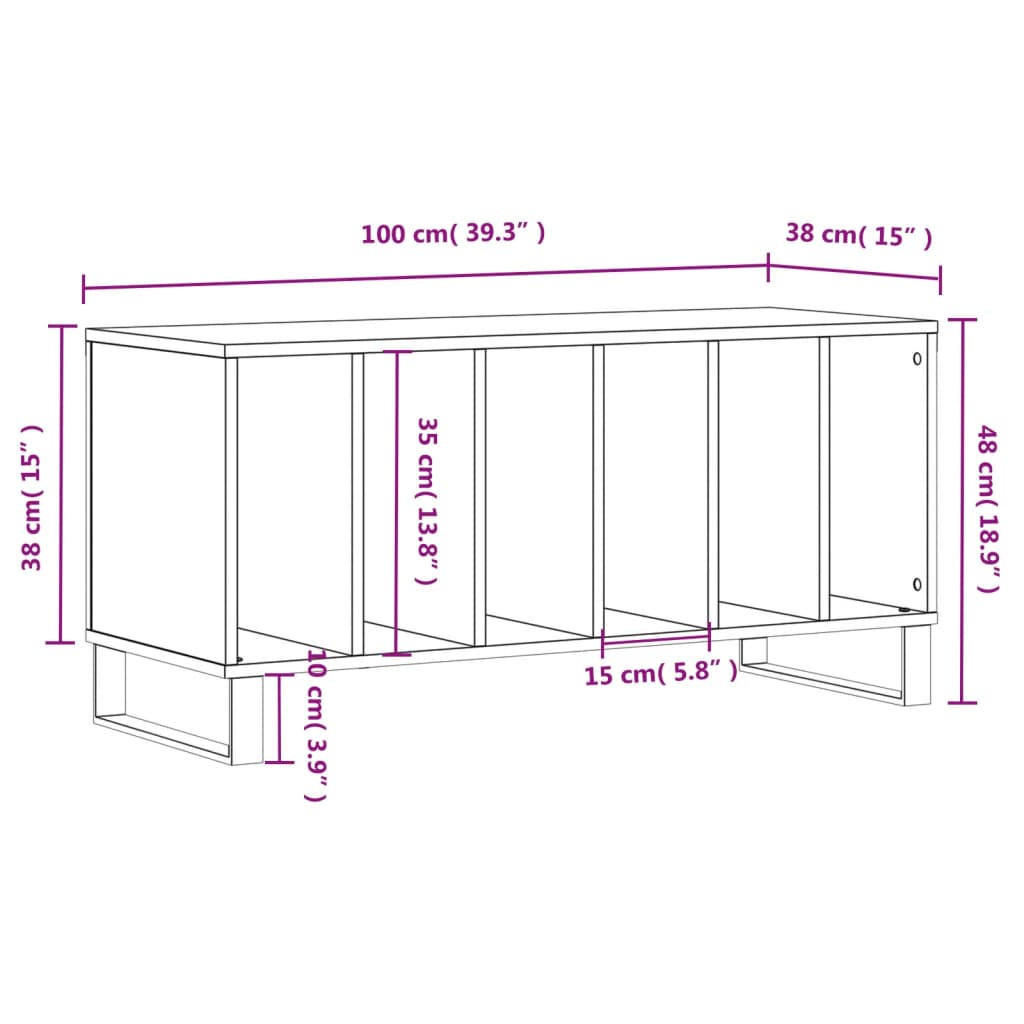 vidaXL Armário p/ discos 100x38x48 cm deriv. madeira branco brilhante