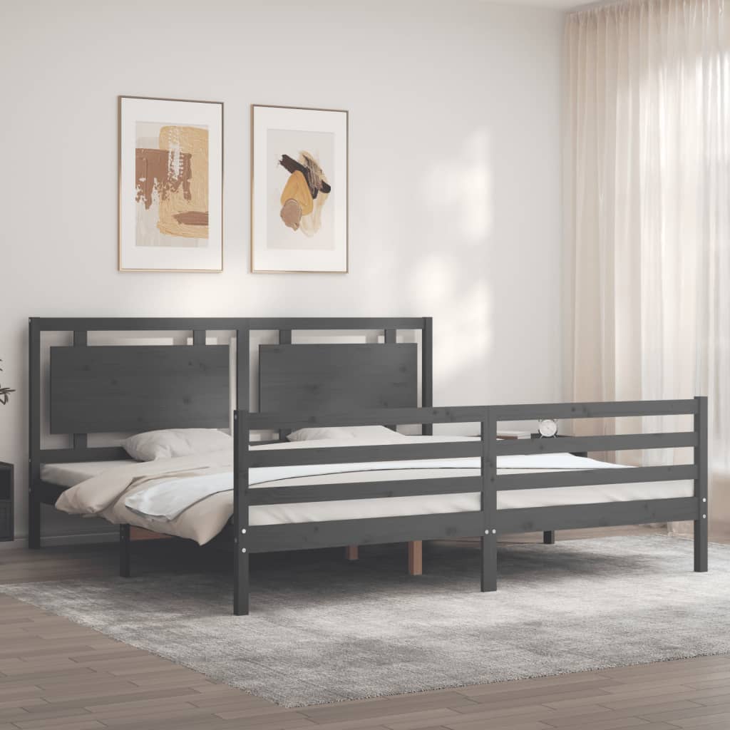 vidaXL Estrutura de cama com cabeceira 200x200 cm madeira maciça cinza