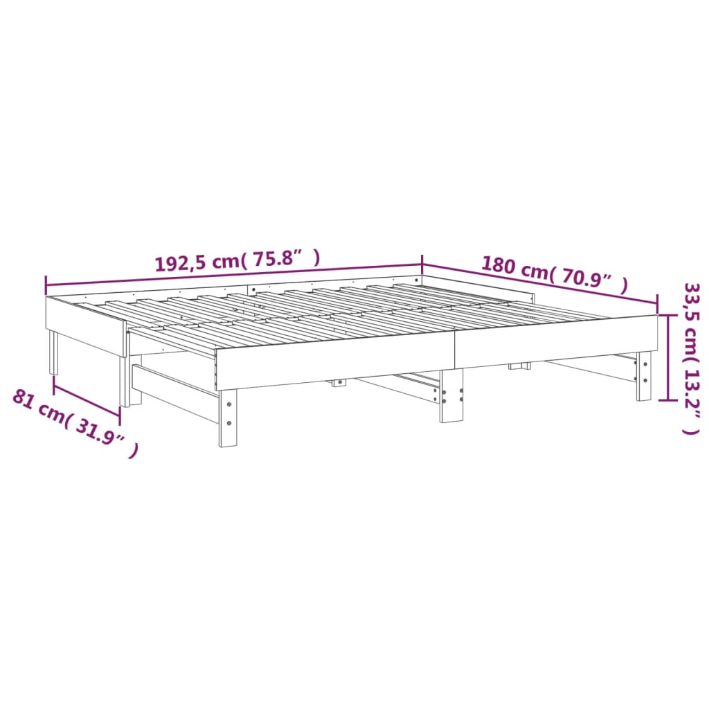 vidaXL Estrutura sofá-cama de puxar 2x(90x190)cm pinho maciço castanho