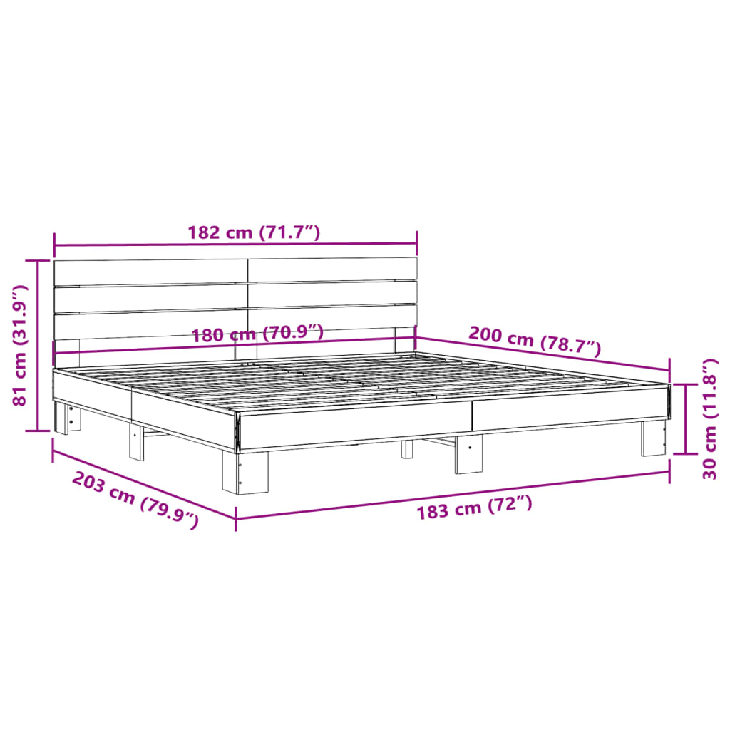 vidaXL Estrutura de cama 180x200 cm derivados madeira/metal