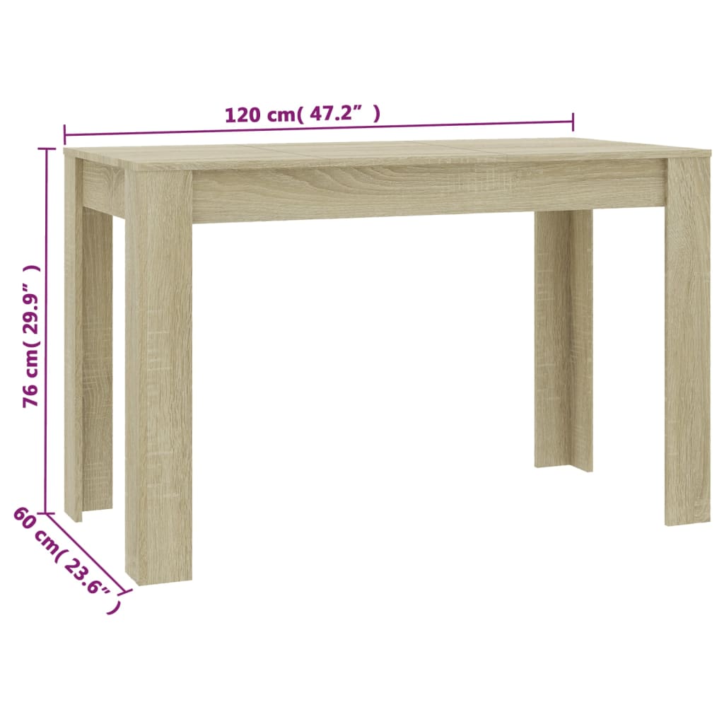 vidaXL Mesa de jantar 120x60x76cm derivados de madeira carvalho sonoma