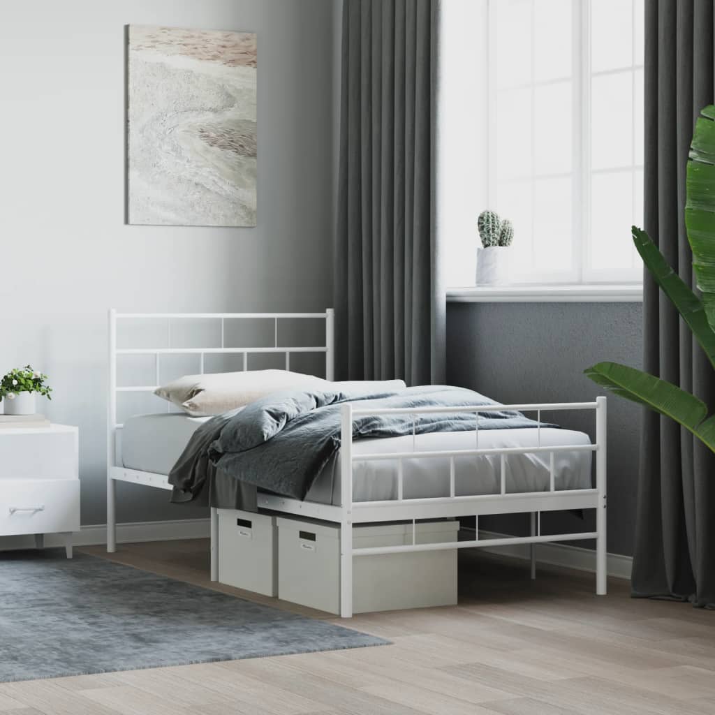 vidaXL Estrutura de cama com cabeceira e pés 75x190 cm metal branco