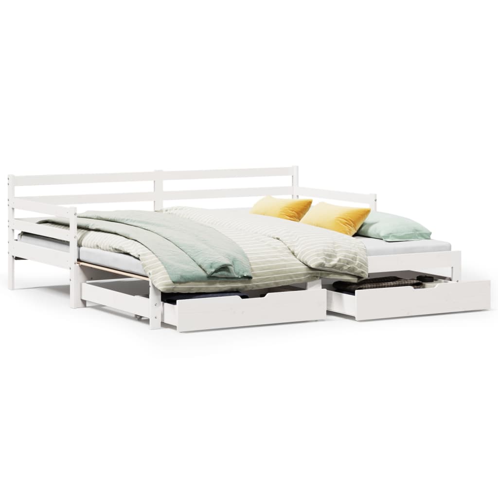 vidaXL Sofá-cama c/ gavetão e gavetas branco 90x190cm madeira de pinho