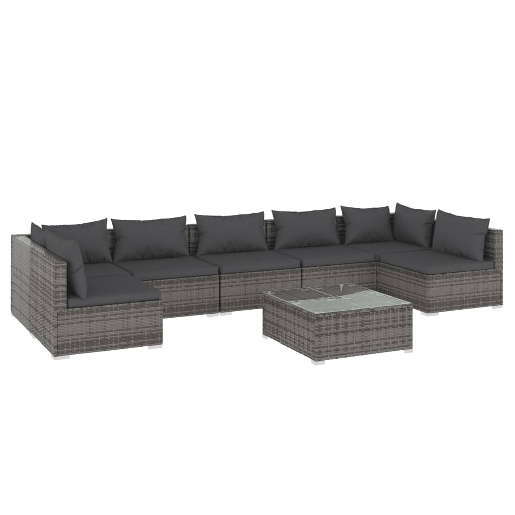 vidaXL 8 pcs conjunto lounge de jardim c/ almofadões vime PE cinzento